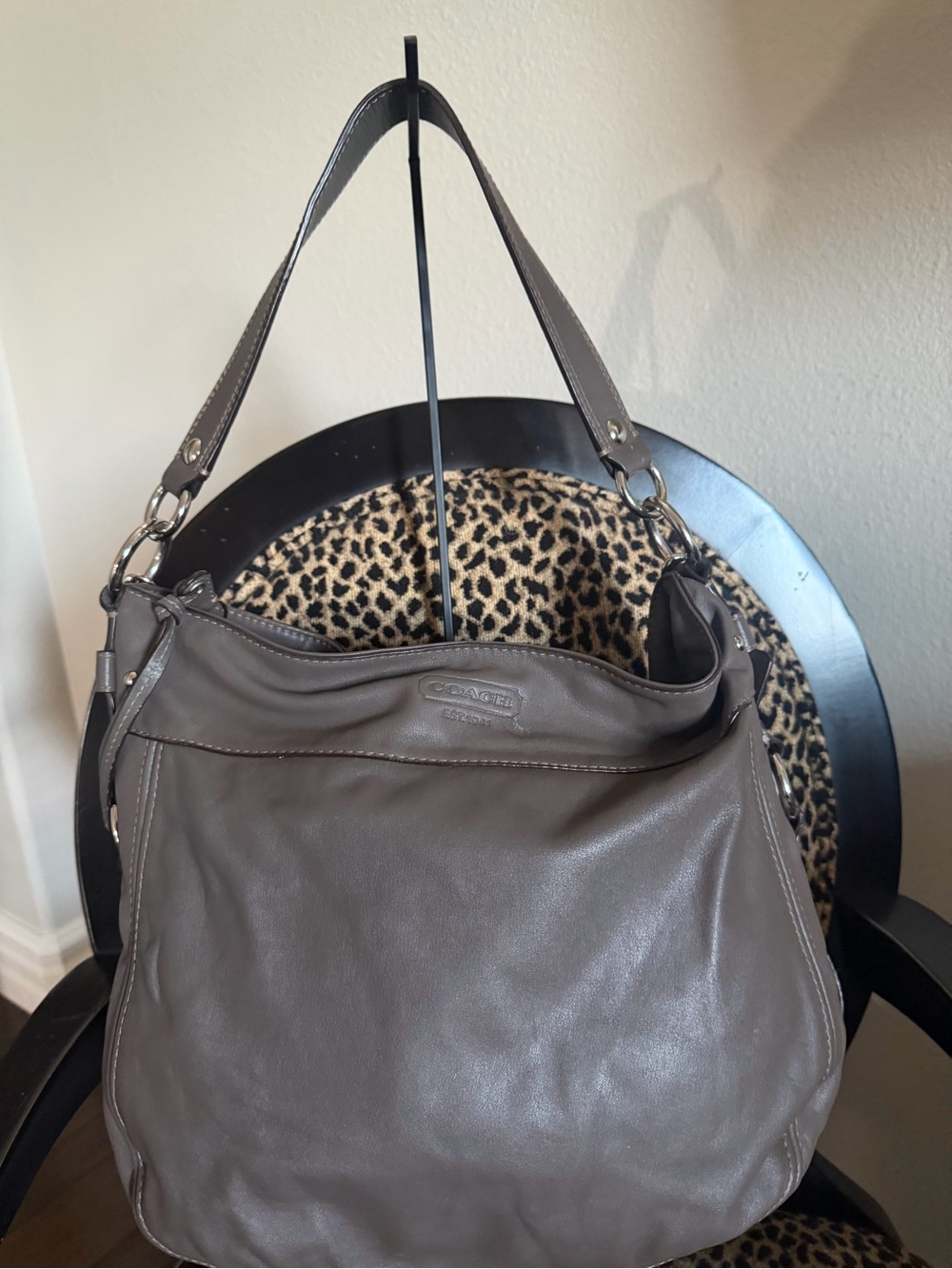 Coach ZOE brown/grey Leather Hobo Shoulder Bag